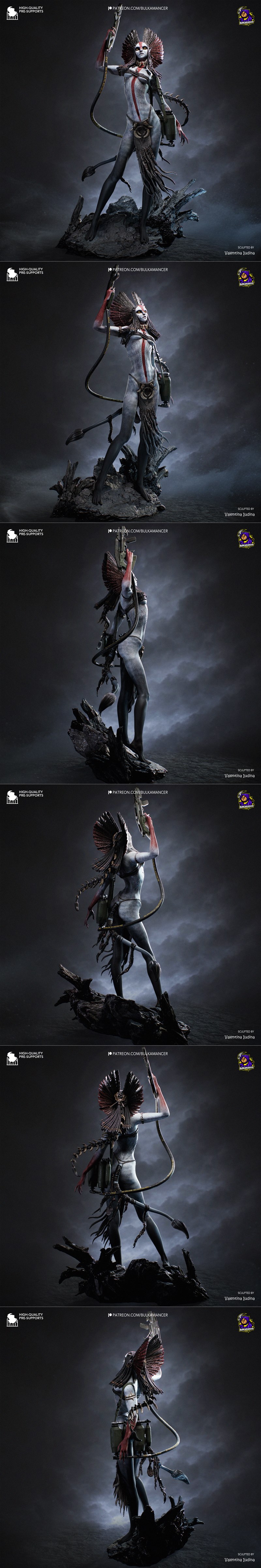 Alien warrior Varang in combat-ready pose with a polearm and detailed headdress.