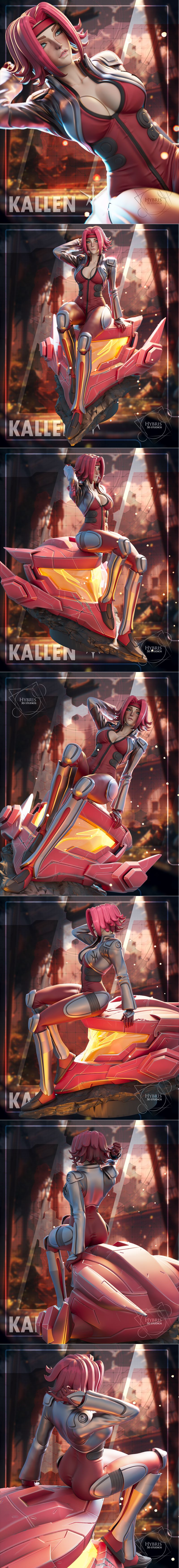 Kallen Stadtfeld 3D model from Code Geass by Hybris Studios, wearing a red and grey pilot suit with pink hair, in a d...