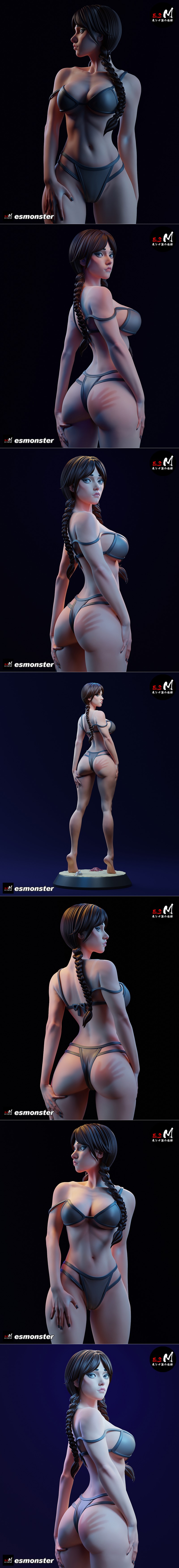 Sculpted in a seductive pose, this 3D print model of Wednesday from an anime features intricate details and a nude fi...