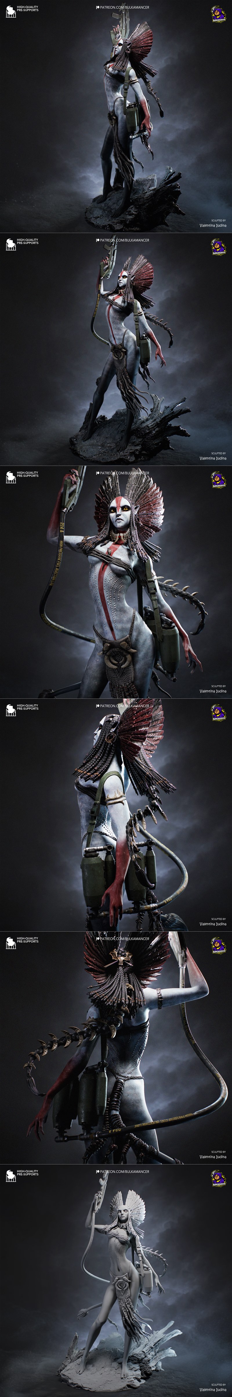 Alien warrior Varang in combat-ready pose with a polearm and detailed headdress.
