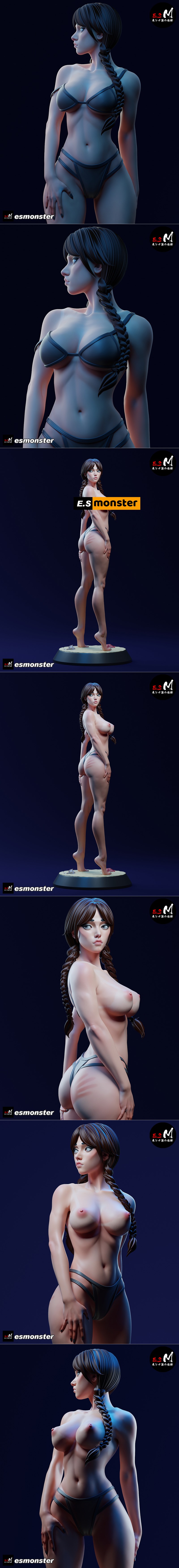 Sculpted in a seductive pose, this 3D print model of Wednesday from an anime features intricate details and a nude fi...