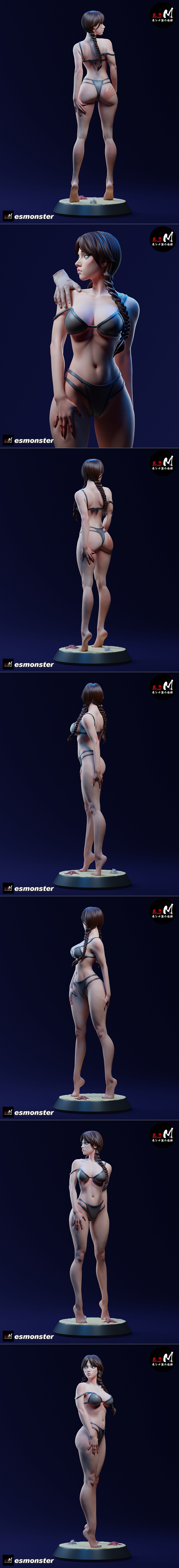 Sculpted in a seductive pose, this 3D print model of Wednesday from an anime features intricate details and a nude fi...