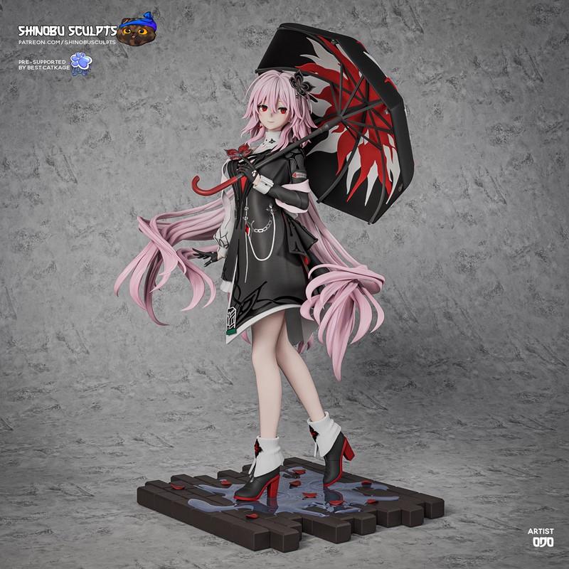 Anime character Honkay Star Rail from 'Evernight' in a combat pose with a sword and an umbrella, ready for action.