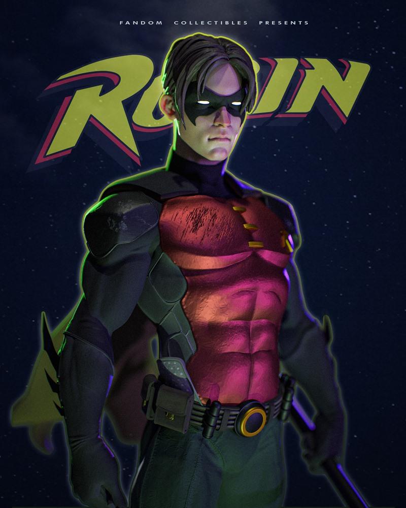 Tim Drake 3D model figure by Fandom Collectibles, wearing a red and black costume with a mask and cape, standing hero...