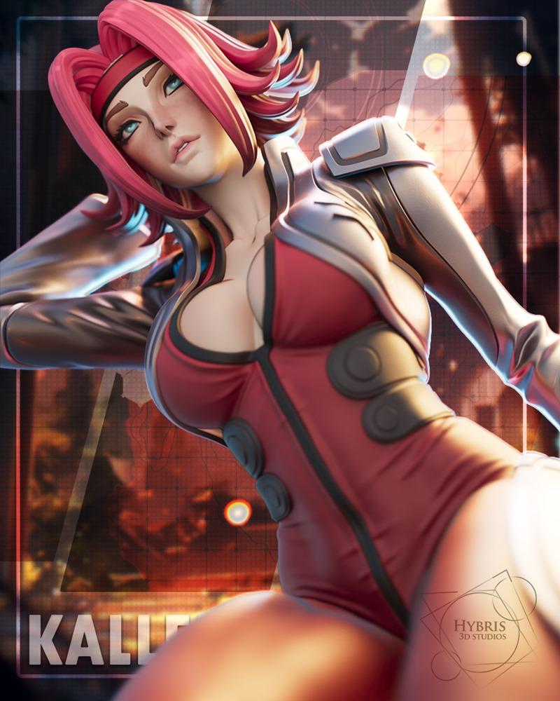 Kallen Stadtfeld 3D model from Code Geass by Hybris Studios, wearing a red and grey pilot suit with pink hair, in a d...