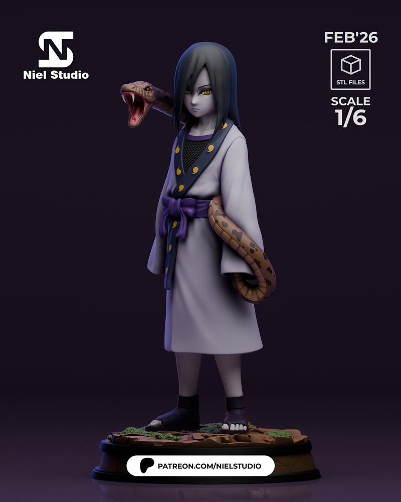 Niel Studio 1:6 scale 3D model of Orochimaru from Naruto, with a snake coiled around his body and another emerging fr...