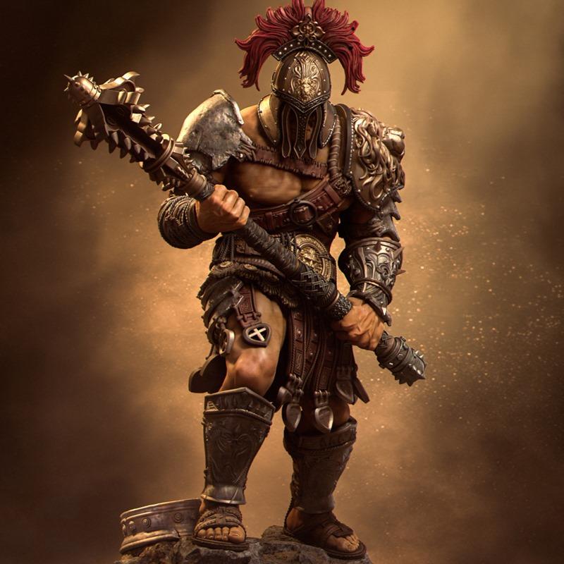 Nerikson's Gladiator SkullCrusher 3D model: heavily armored warrior with Roman-style helmet, lion pauldrons, and spik...