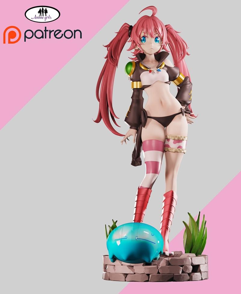 Milin Nava anime figure with pink twin-tails, blue eyes, bikini, and thigh-highs, standing on a base with a blue slim...