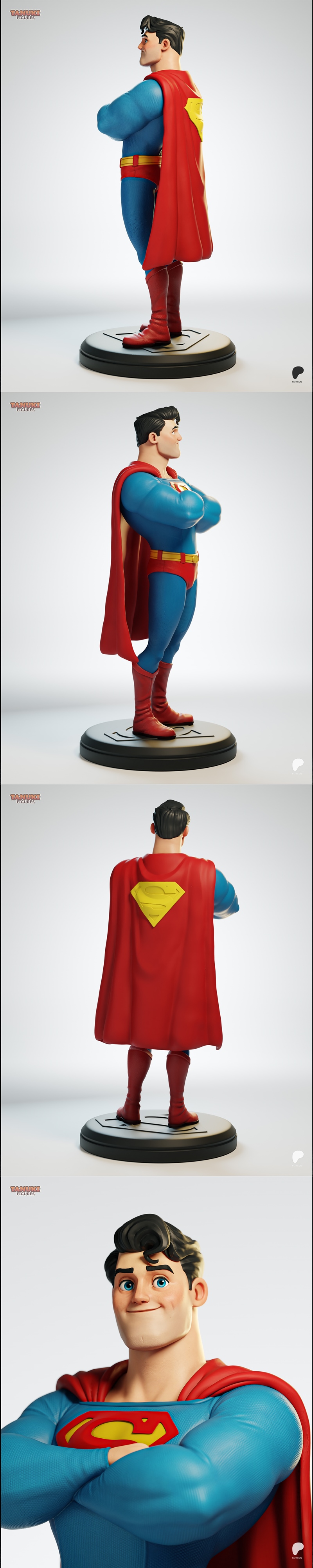 Stylized 3D model of Classic Superman with arms crossed, wearing his iconic blue suit, red cape, red trunks, and red...
