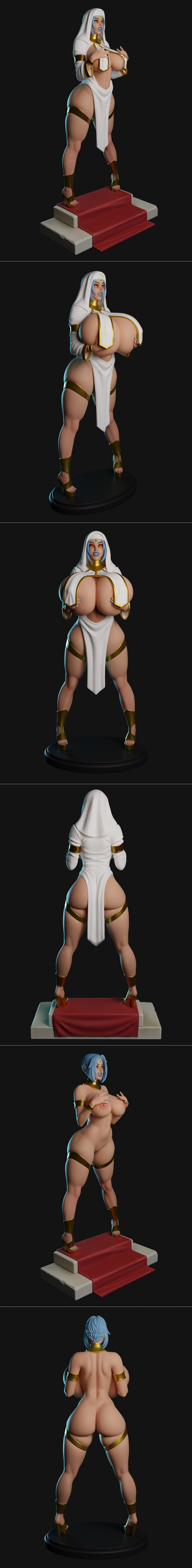 Laquadia 3D model figure by Texelion, wearing a white hooded robe with gold trim, revealing torso and legs, standing...