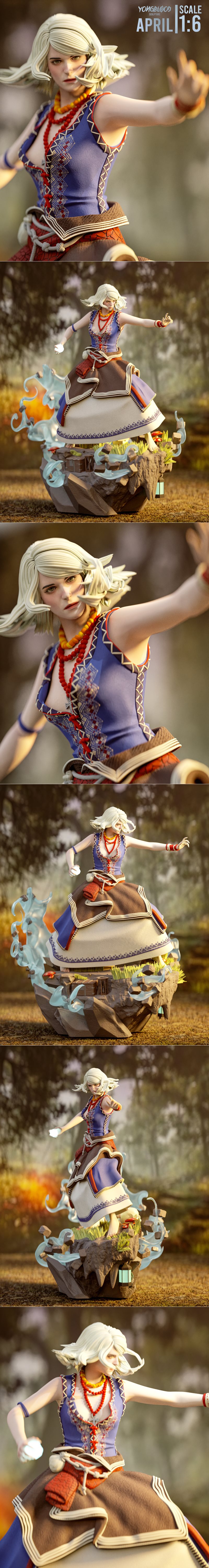 1:6 scale 3D print figure of Keira Metz from The Witcher, posed dynamically with a glowing orb, standing on a detaile...