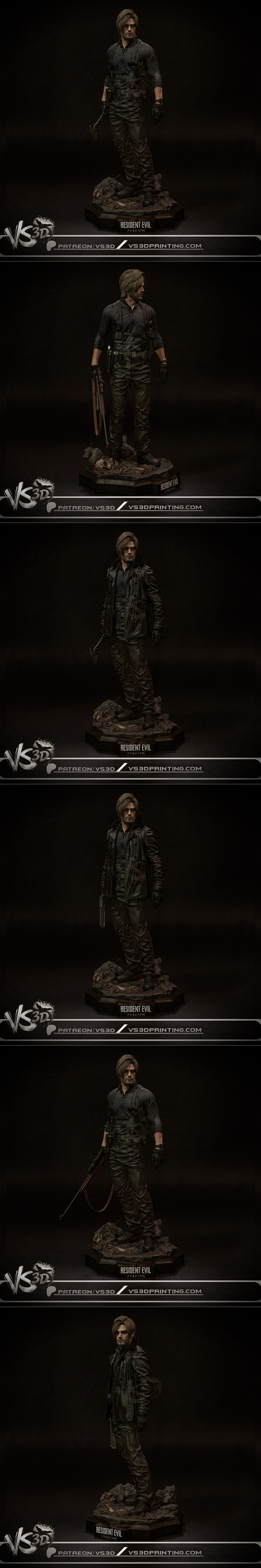 Leon S. Kennedy from Resident Evil, wearing a leather jacket and holding a gun, stands in a desolate, post-apocalypti...