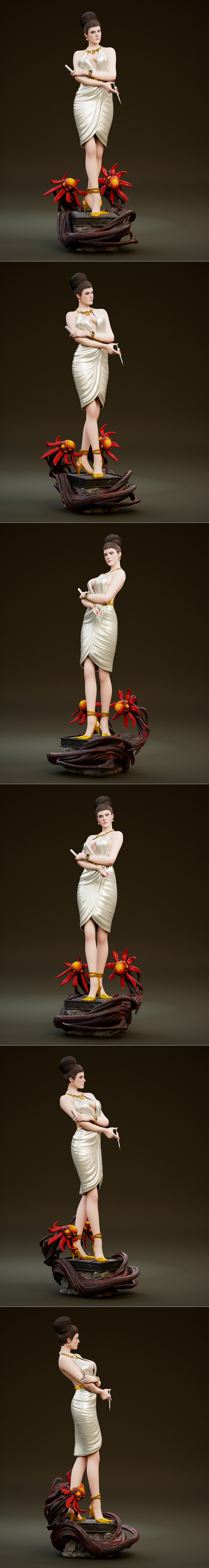 Excella Gionne from Resident Evil 5 figure by Yongblood Sculpture, 1:6 scale, wearing a white draped dress and yellow...