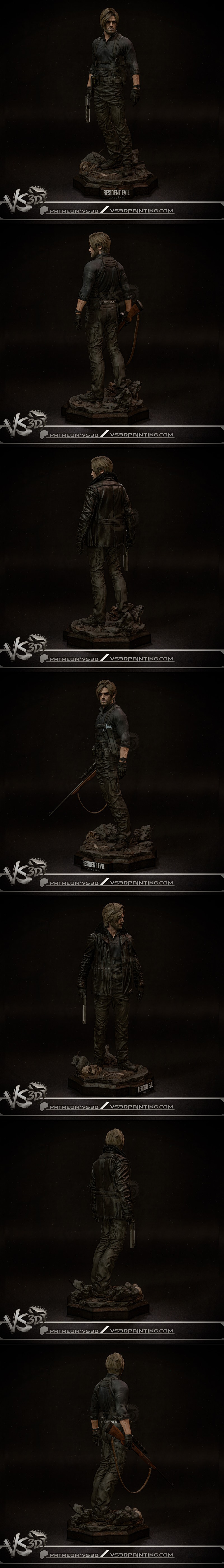 Leon S. Kennedy from Resident Evil, wearing a leather jacket and holding a gun, stands in a desolate, post-apocalypti...