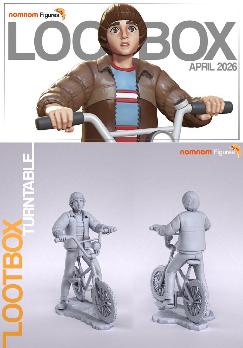 3D model of Will Byers from Stranger Things riding a bicycle, wearing a brown jacket and striped shirt.