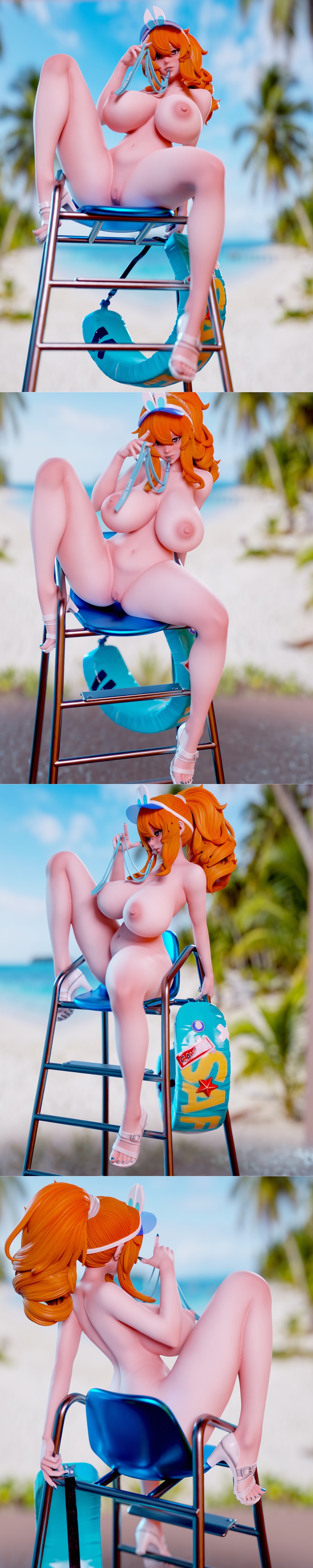 Zeneth Brown Dust 2 character in a white and purple swimsuit sitting on a lifeguard chair with a blue inflatable ring...