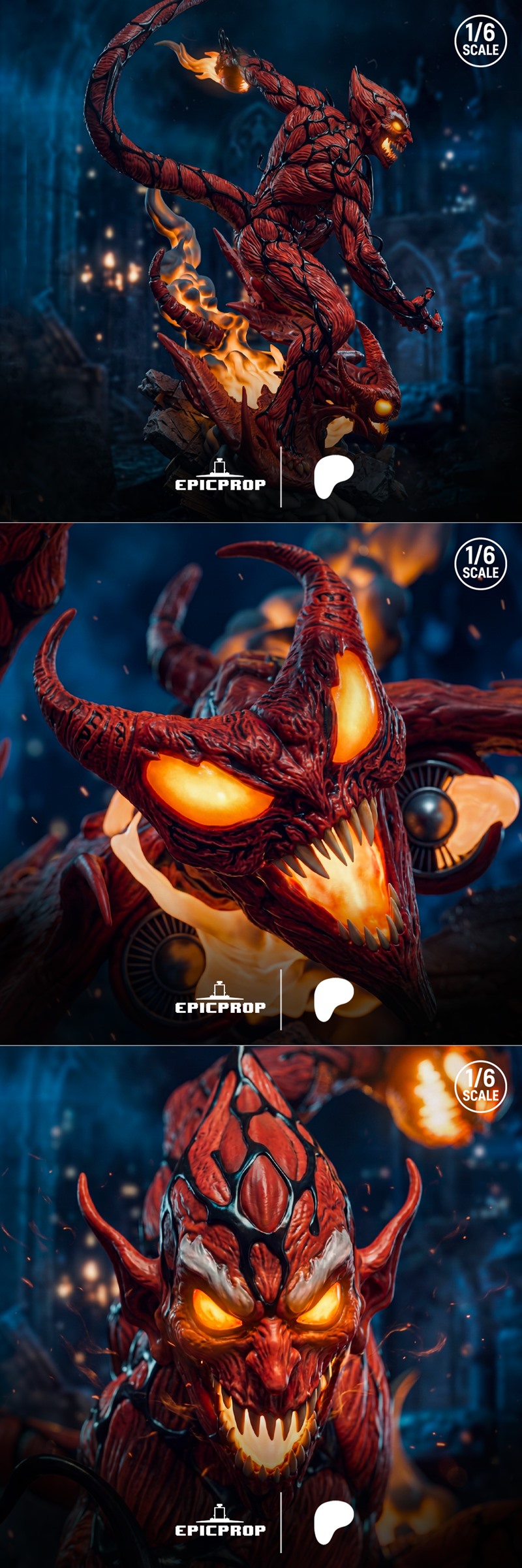 1/6 scale Red Goblin 3D model figure by Epic Prop, in a dynamic action pose with glowing eyes and sharp teeth, standi...