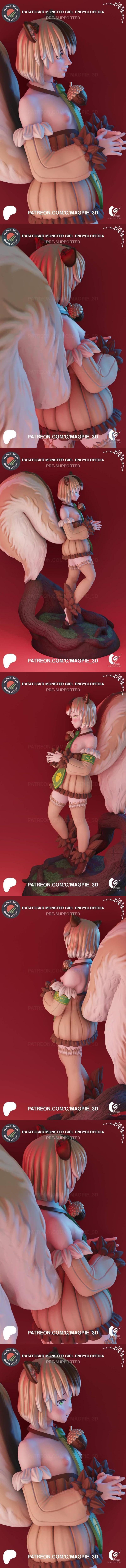 3D model of Ratatoskr, a monster girl with squirrel ears and tail, wearing a nature-themed outfit and standing on a f...