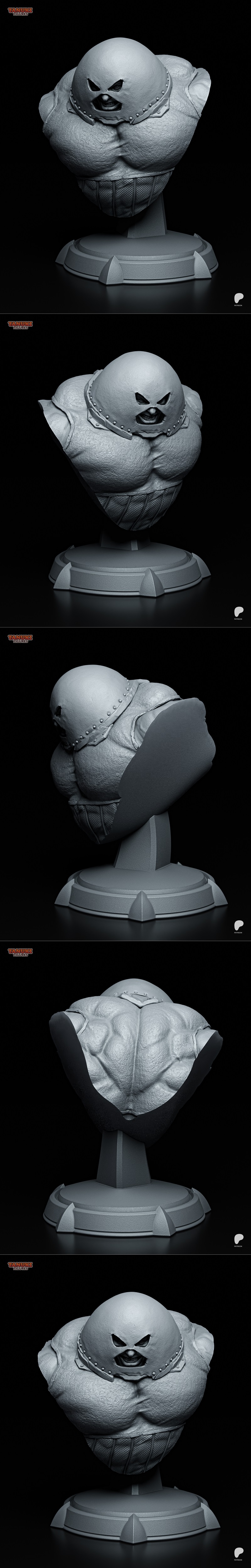 3D printable bust of Marvel's Juggernaut by Tanuki Figures, featuring his helmet, muscular physique, and a menacing e...