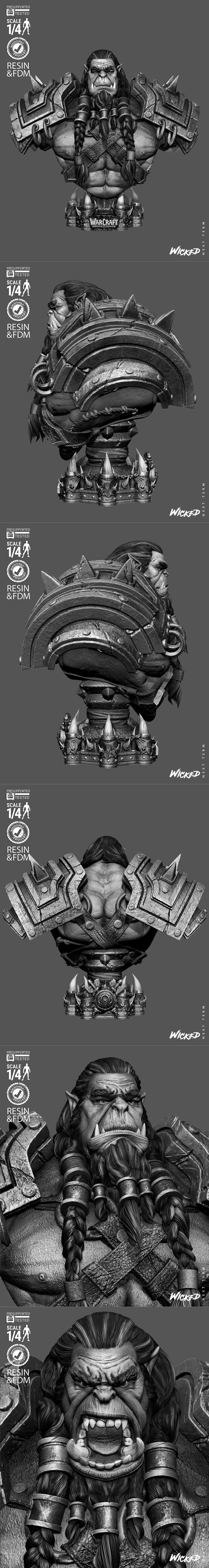Warcraft Thrall bust by Wicked, 1:4 scale, green orc with braided hair and ornate armor, "Warcraft: Reign of Cha...