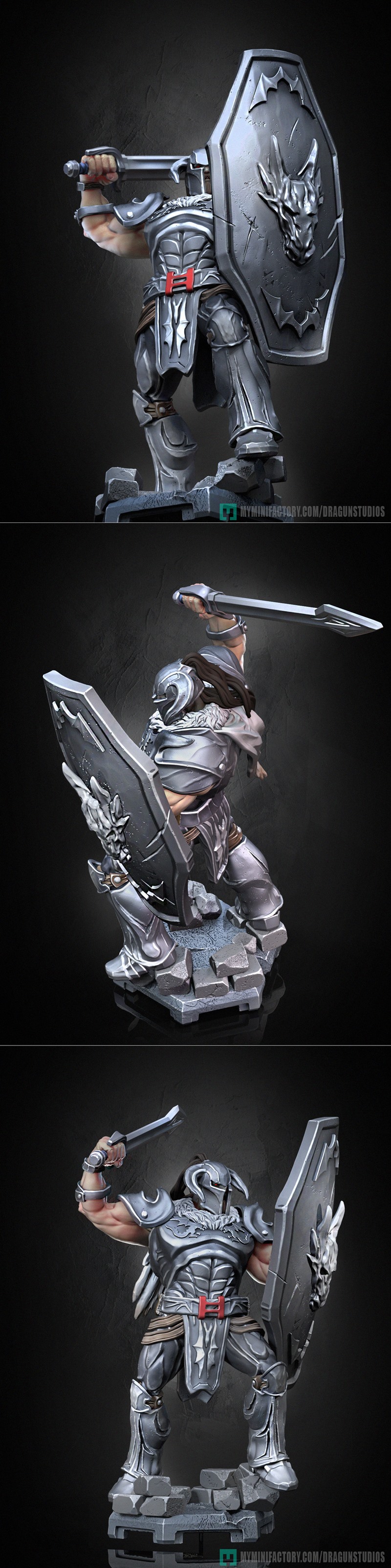 Two 3D models of Lt Bitter from Golden Axe by Dragun Studios. One is painted silver, the other is unpainted. Both wea...