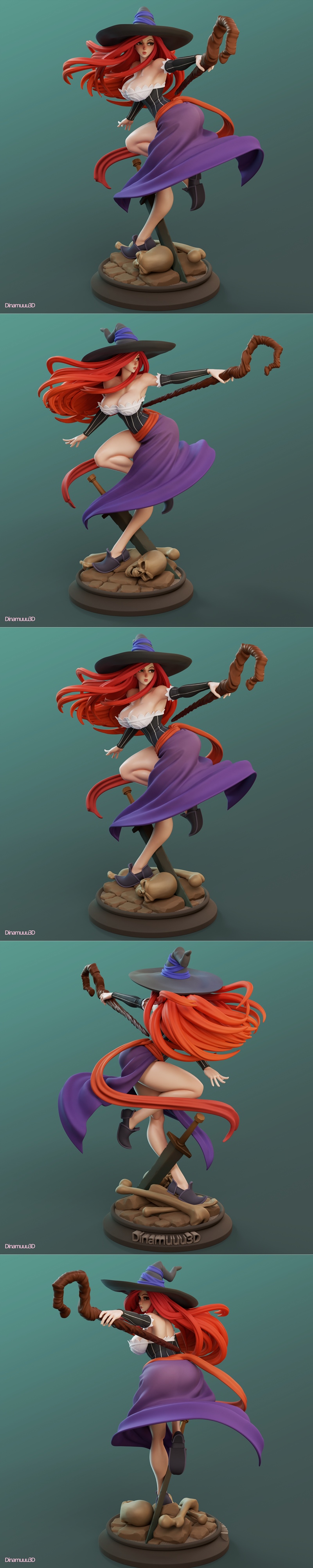 3D model of the Sorceress from Dragon's Crown by DiNamuuu3D, shown in two poses: one in a revealing outfit, the other...