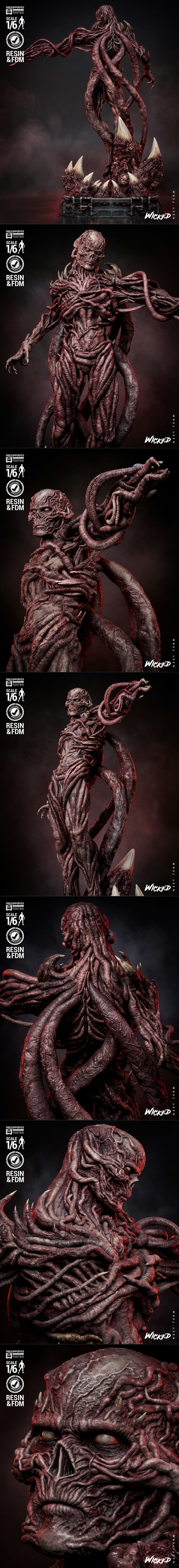 Vecna figure from Stranger Things, 1/6 scale, with a body of intertwined vines and tendrils, standing on a base with...