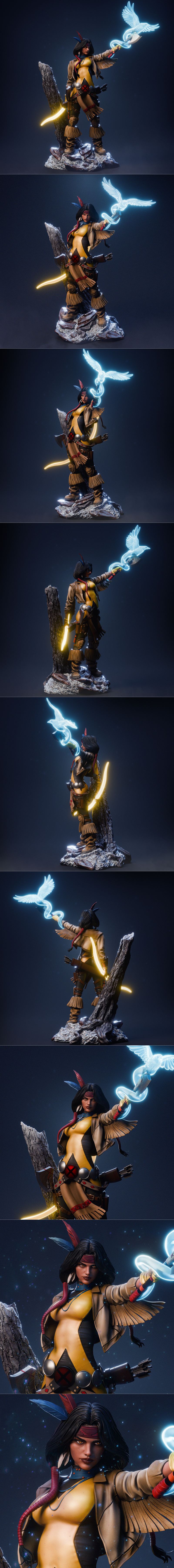 Dani Moonstar 3D model figure by CA 3D Studios, wearing a yellow and black costume with Native American-inspired frin...