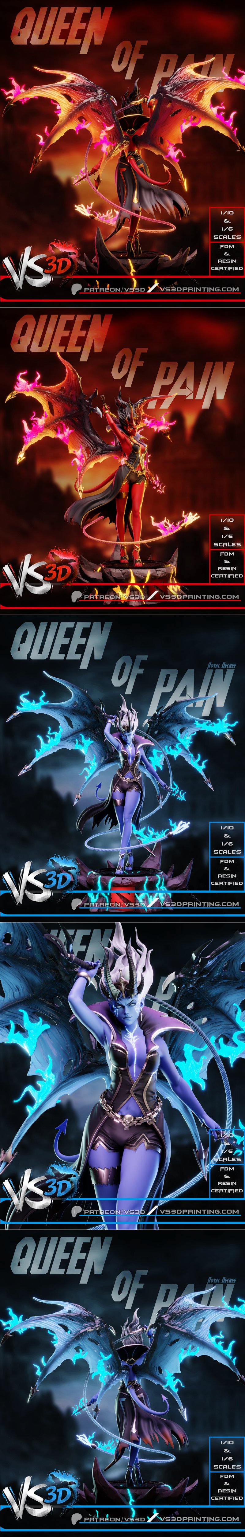 VS3D Queen of Pain figure with red skin, large black and red wings, and golden horns, wearing a dark and gold outfit,...