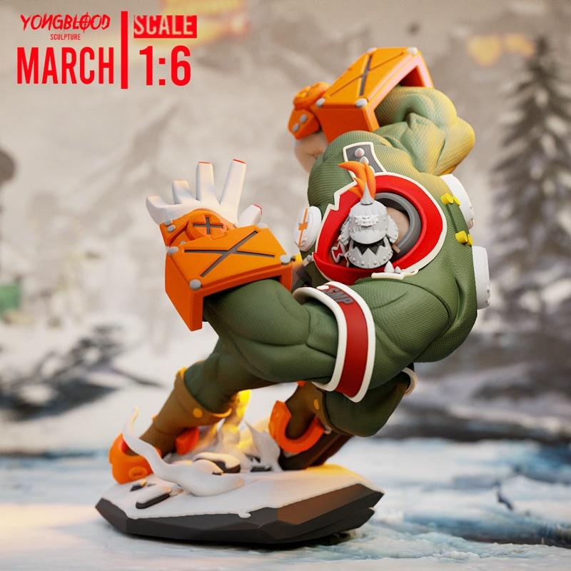 1:6 scale 3D print model of Potemkin from Guilty Gear, posed dynamically on a snowy base. Figure wears a green unifor...