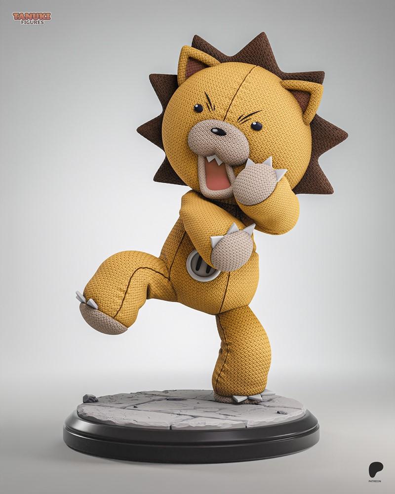 Tanuki Figures 3D model of Kon from Bleach, depicted as a yellow plush toy lion with brown accents, in a dynamic acti...