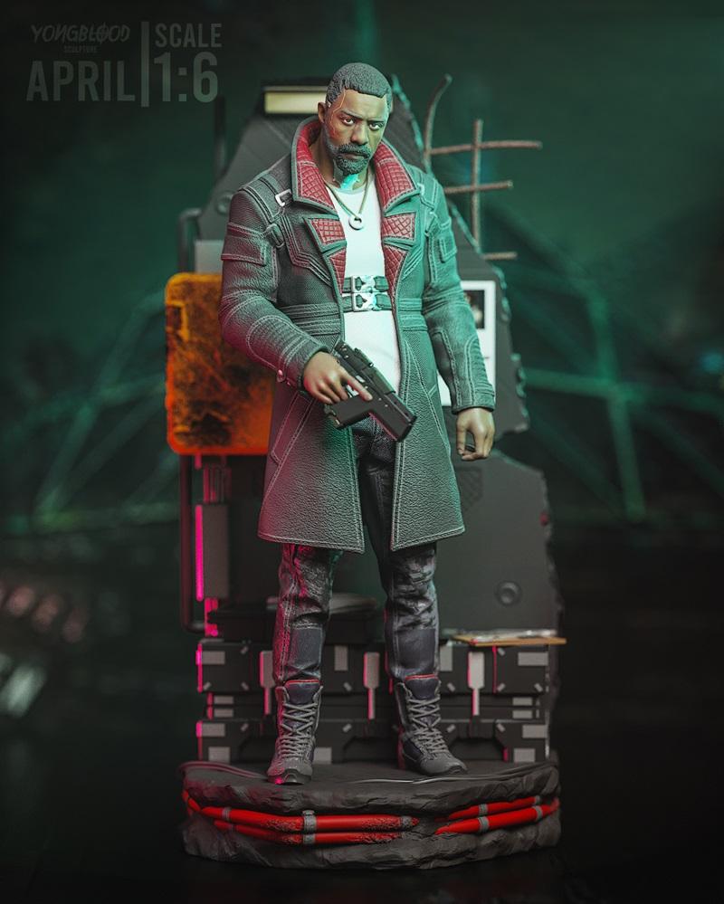 Solomon Reed 1:6 scale 3D model by Yongblood Sculpture, holding a pistol, wearing a trench coat and jeans, standing o...
