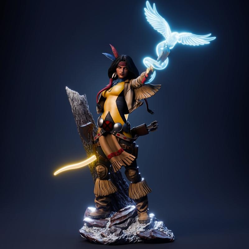 Dani Moonstar 3D model figure by CA 3D Studios, wearing a yellow and black costume with Native American-inspired frin...