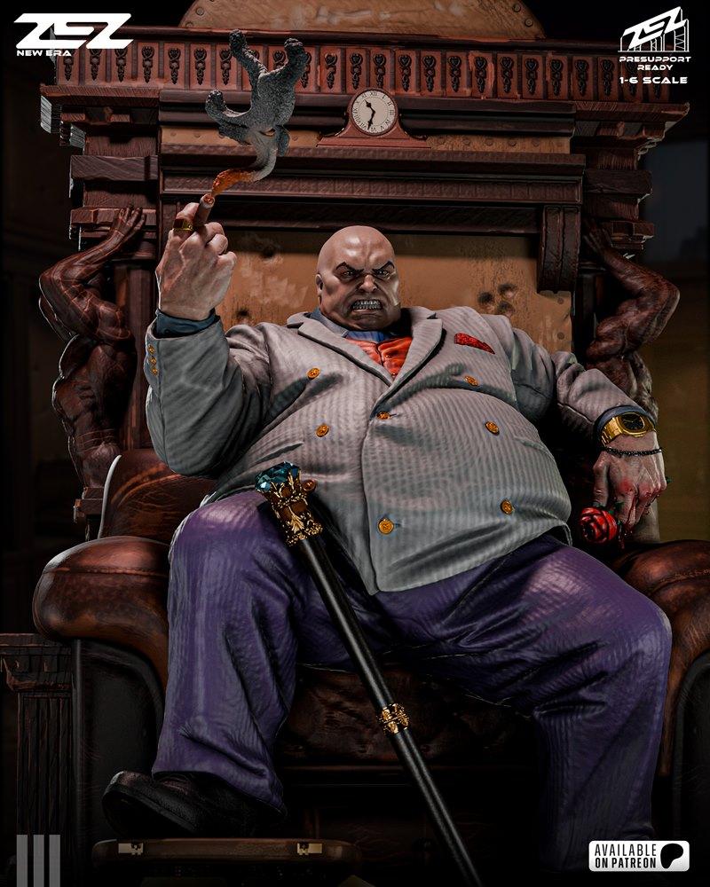 ZEZ Studio 1:6 scale 3D model of Kingpin sitting on an ornate throne, holding a cigar and a rose, wearing a pinstripe...