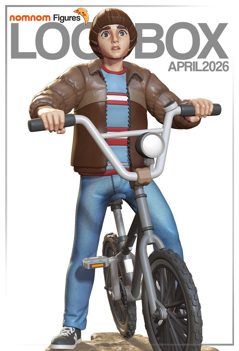 3D model of Will Byers from Stranger Things riding a bicycle, wearing a brown jacket and striped shirt.