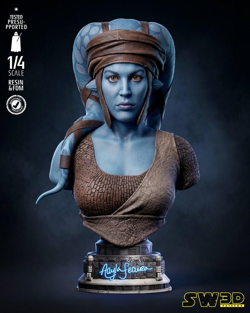 1/4 scale bust of Aayla Secura, a blue-skinned Twi'lek Jedi, wearing a leather headband and textured tunic. Her name...