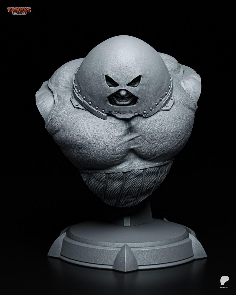 3D printable bust of Marvel's Juggernaut by Tanuki Figures, featuring his helmet, muscular physique, and a menacing e...