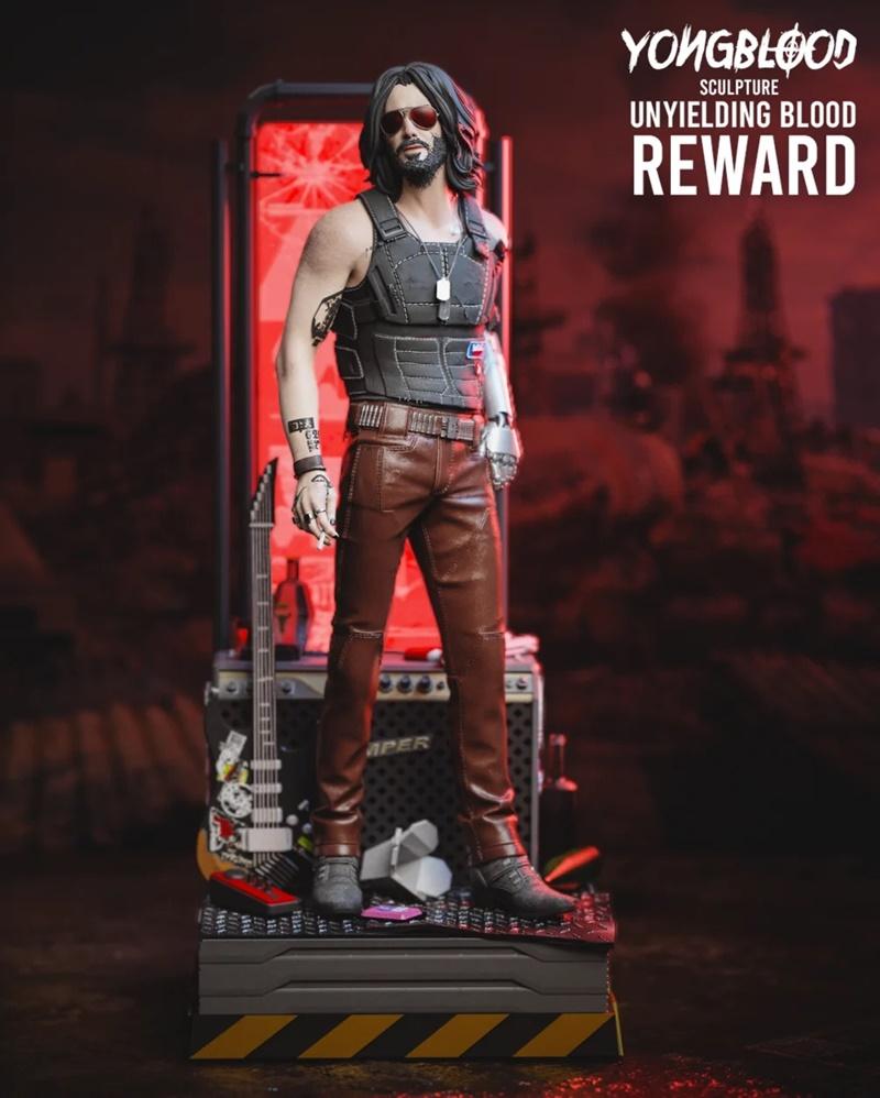 Johnny Silverhand 3D model figure by Yongblood Sculpture, wearing sunglasses, tactical vest, and leather pants, with...