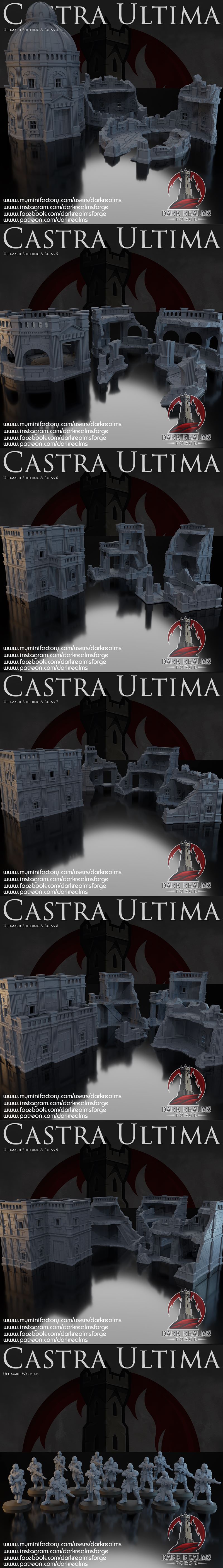 3D printable models of Castra Ultima buildings and ruins by Dark Realms Forge. Features classical architecture, colum...