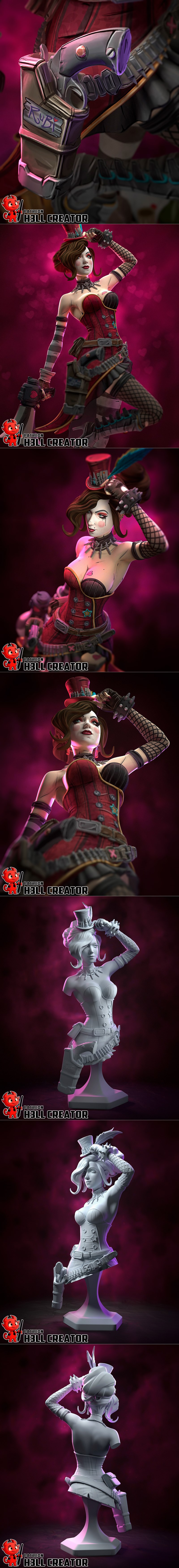 Mad Moxxi from Borderlands striking a pose on a base decorated with poker chips, bullets, and playing cards. She wear...