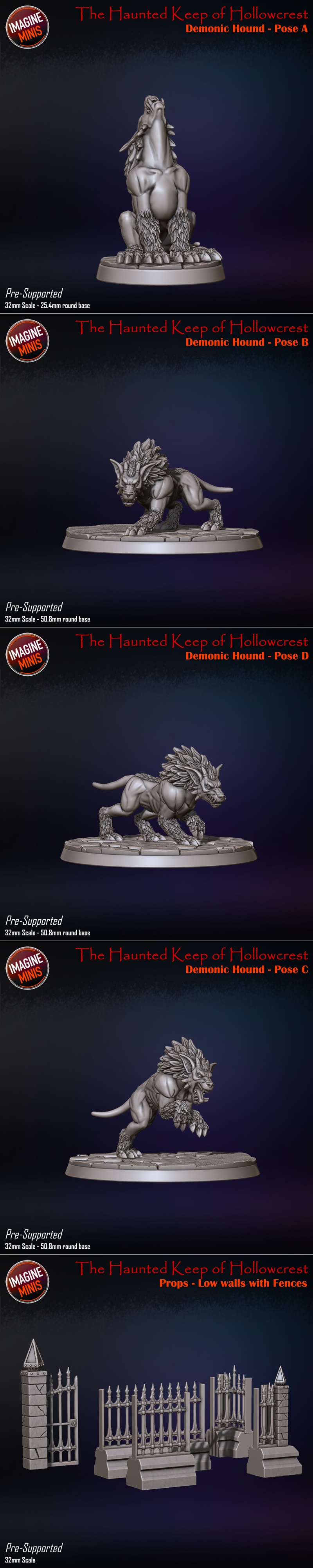 Collection of 3D printable miniatures: gargoyles, fantasy creatures, and two poses of Erika The Houndmistress, all in...