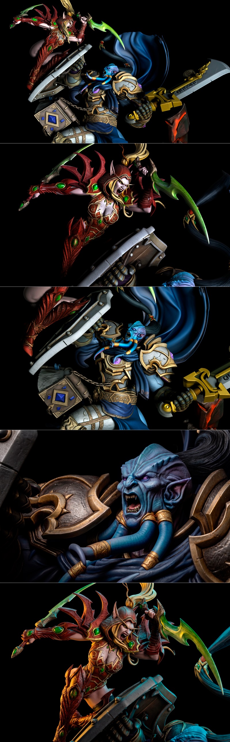 Vindicator Maraad and Valeera Sanguinar locked in combat, detailed 3D printable model from Black Owl Customs.