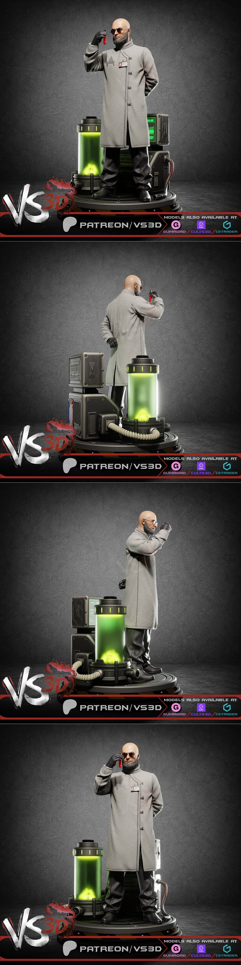 VS3D 3D model of Hugo Strange in a lab coat, holding a test tube. Features Arkham insignia and available in 1/10 and...