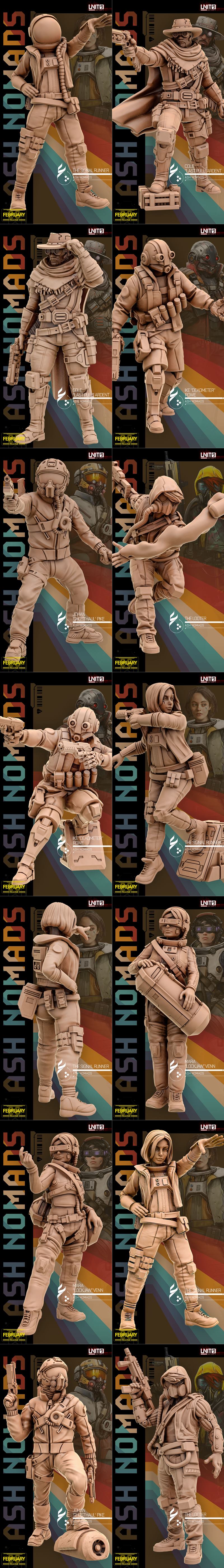 Collection of sci-fi miniature sculpts for 3D printing, featuring multiple characters in tactical gear and futuristic...