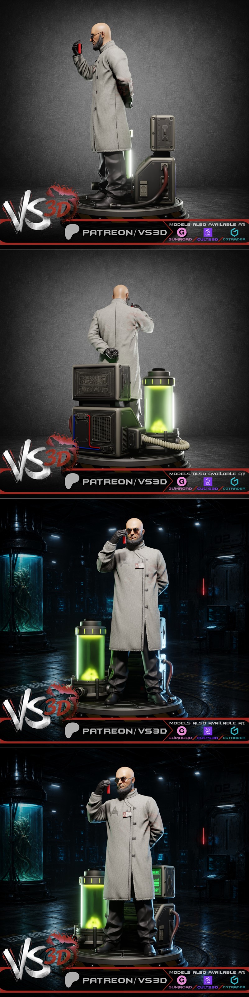 VS3D 3D model of Hugo Strange in a lab coat, holding a test tube. Features Arkham insignia and available in 1/10 and...