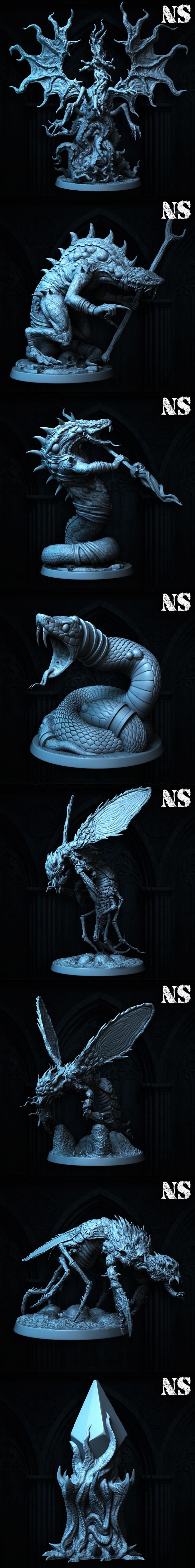 Collection of Cthulhu Mythos 3D models by NS Miniatures: Elder Thing, Mi-Go, Serpent Men, Trapezohdron, and The Haunt...