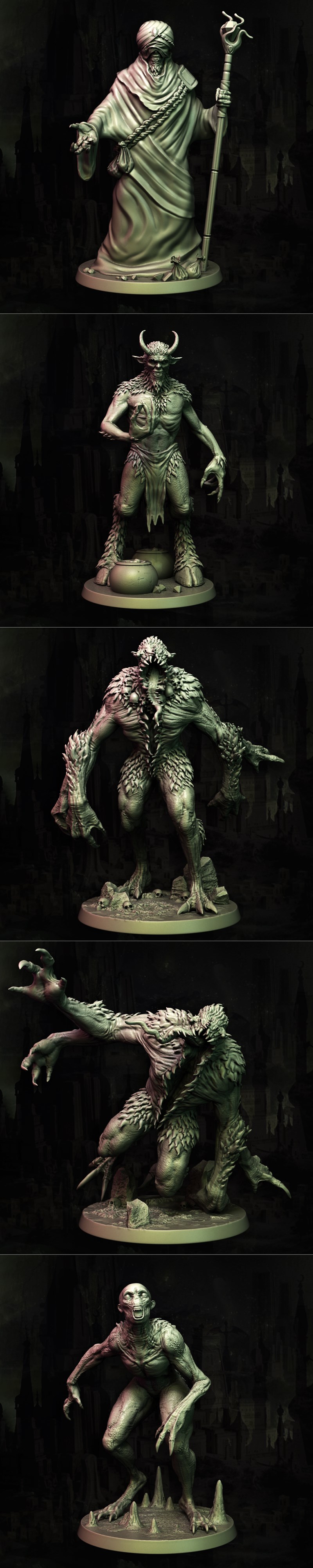 Collection of Lovecraftian horror miniatures: Ghasts, Ghouls, Gugs, Men of Leng, and Richard Upton Pickman, sculpted...