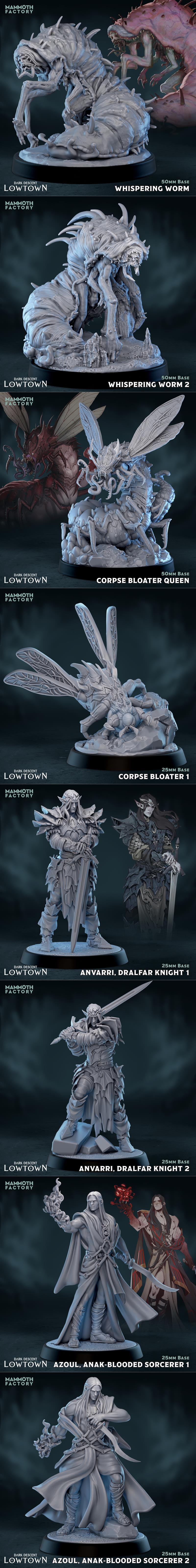 Collection of dark fantasy miniatures from Mammoth Factory, including a large Mother of Whispers, Corpse Bloaters, In...