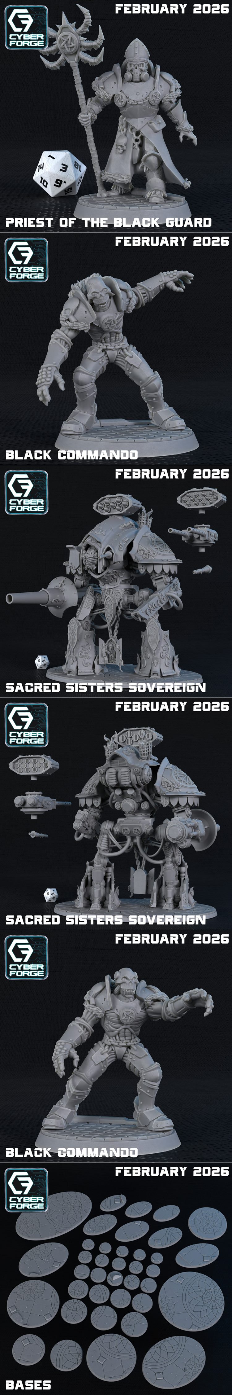Collection of sci-fi miniatures by Cyber Forge: armored dwarves with axes and guns, civilians with ammo crates and sh...