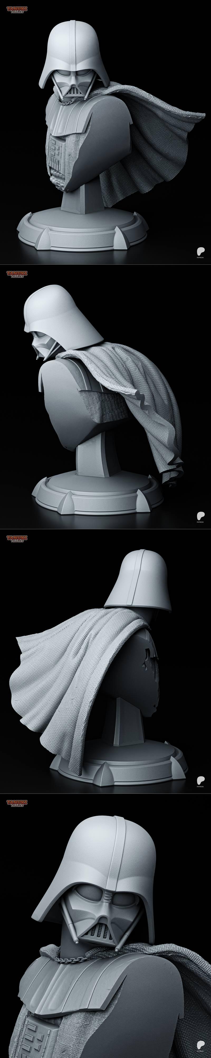 Darth Vader bust 3D model, featuring his helmet, cape, and chest armor on a detailed base.